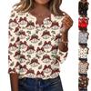 Women's Casual Christmas Print V-Neck Button Three-Quarter Sleeve T-Shirt
