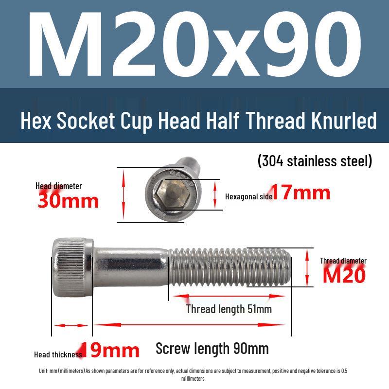 304 Stainless Steel Hex Socket Screws M4-M20, Cylindrical Head, Partial Thread Bolts