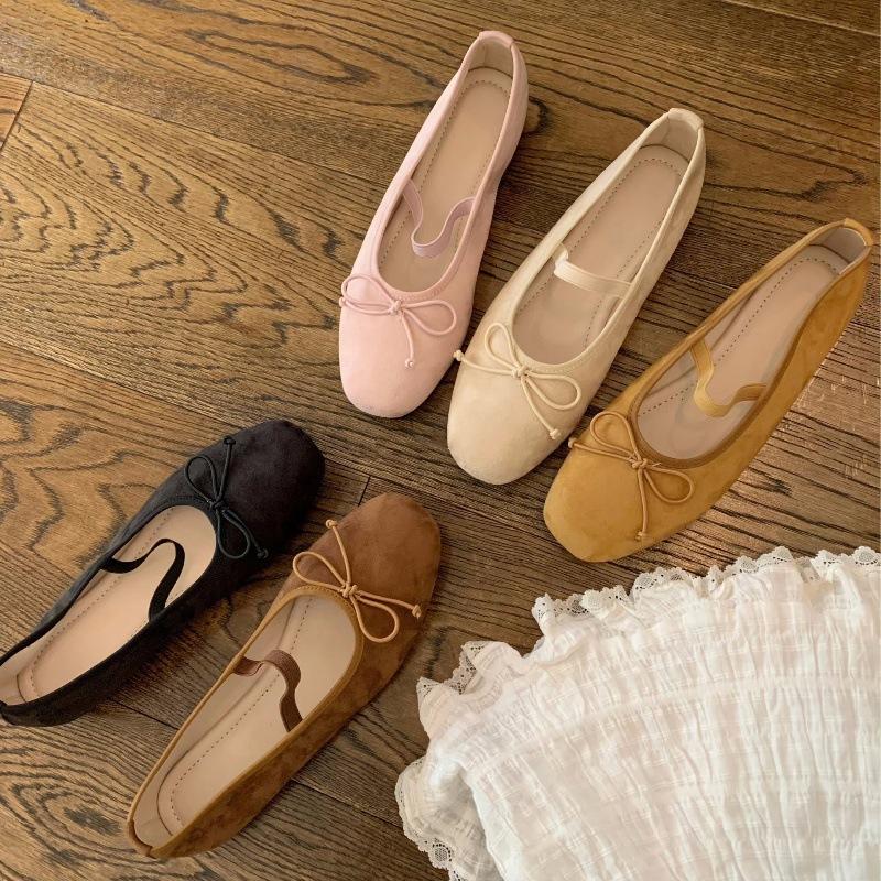 Cowhide Version~ Ballet Versatile Shoes with Light Mouth Flat Bottom Bow Single Shoes Women's Genuine Leather Mary Jane Shoes