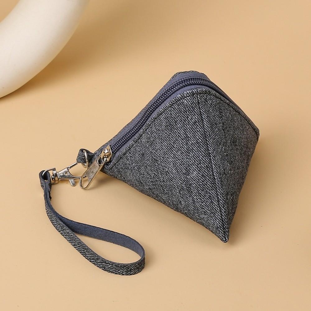 New Mini Triangle Coin Purse Canvas with Lanyard Coin Change Wallet Portable Earphone Bag