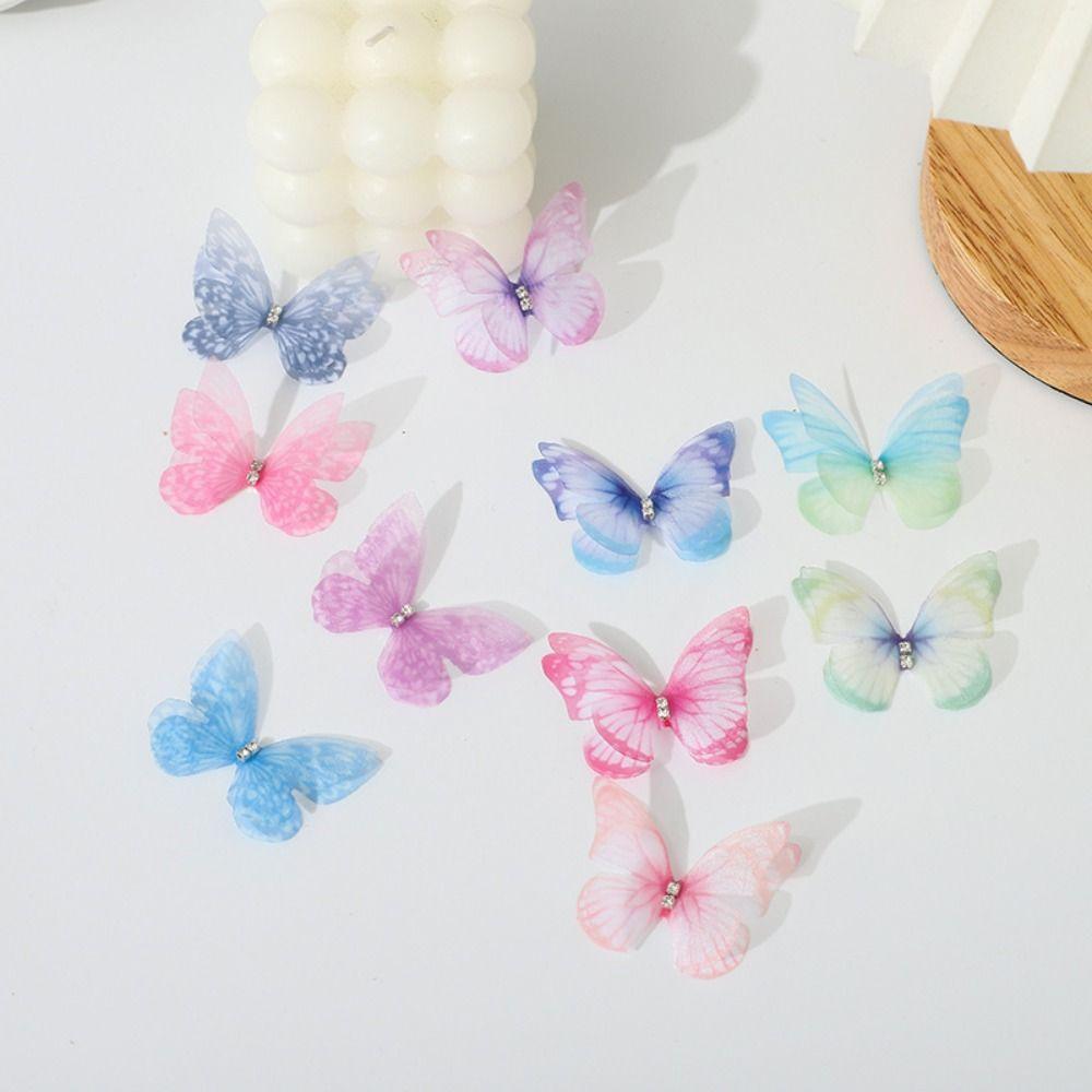 3D Organza Fabric Appliques Double-layer Handmade Simulation Mesh Patch Gradient Color Clothes Sewing Patch