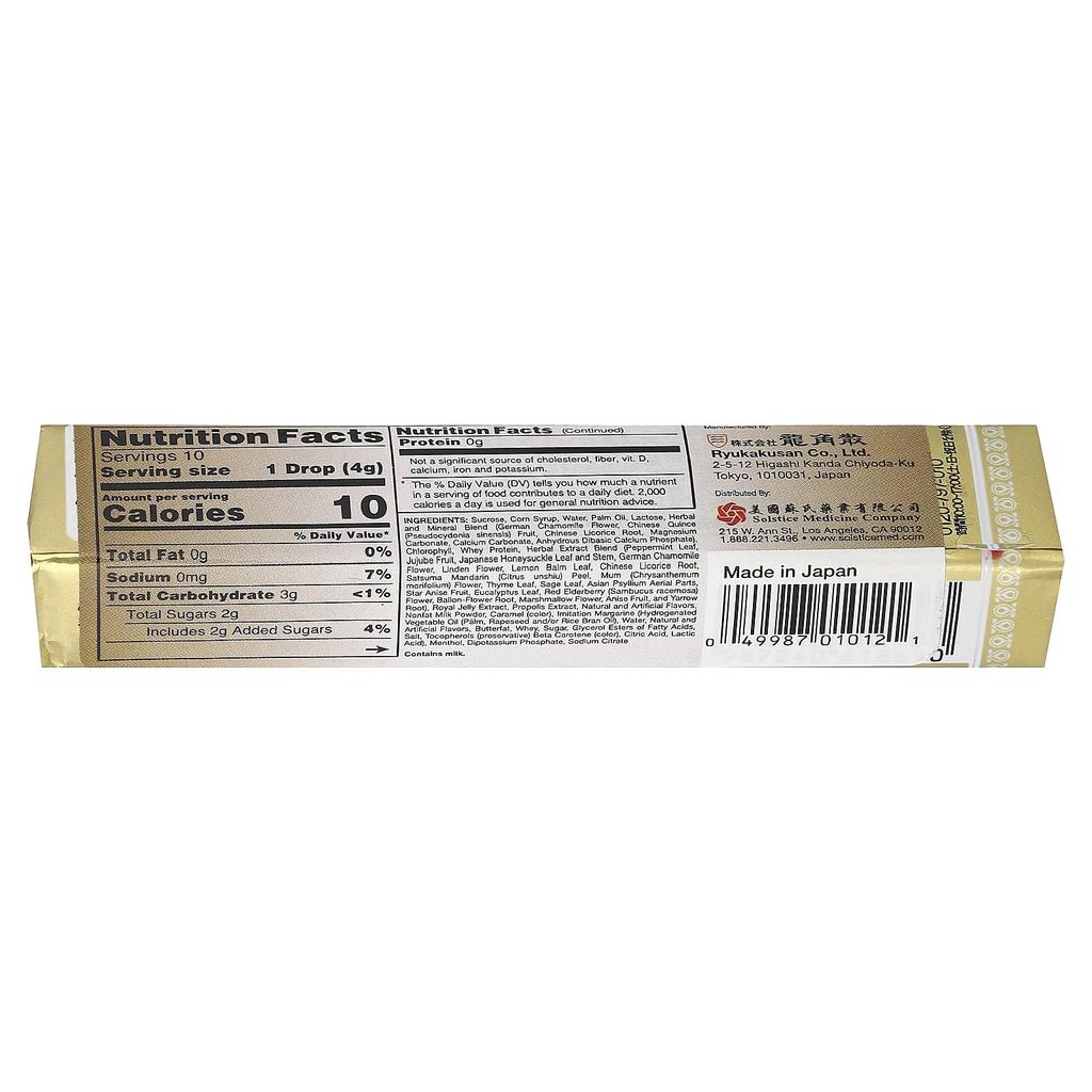Ryukakusan Refreshing Throat Herbal Drops, Honey & Milk, 10 Count, 40g (1.4oz)