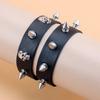 Punk Pu Leather Bracelet With Stud Buckle And Skull Bracelet, Creative Unisex Wrist Ring, Suitable For Daily Wear And Parties