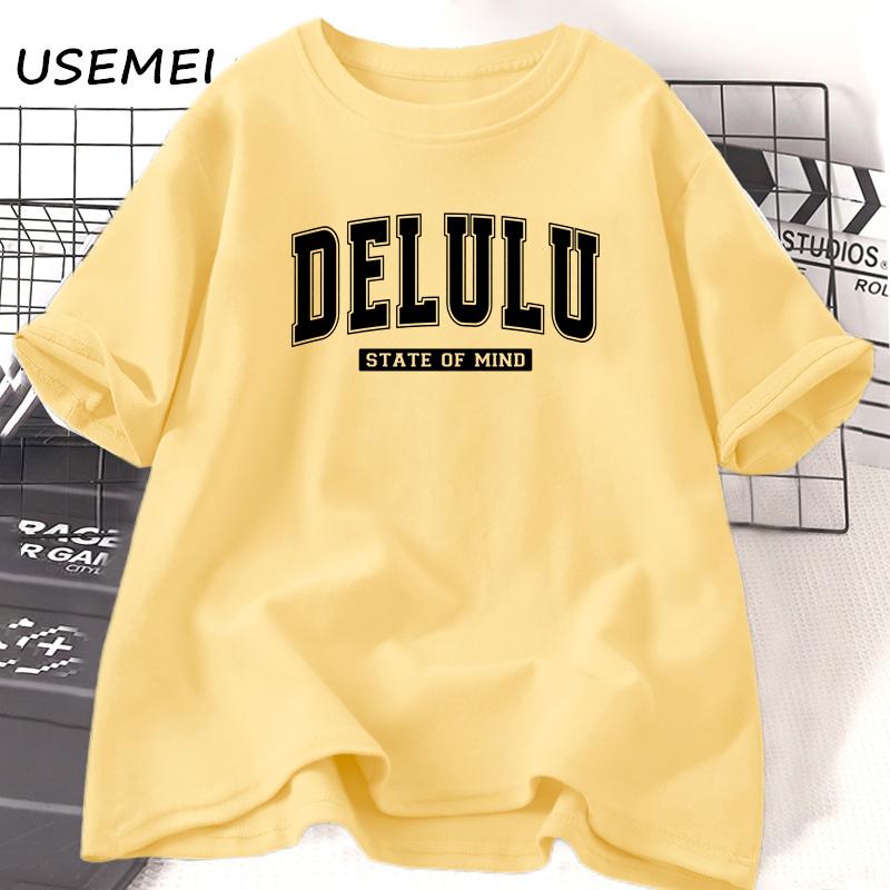 Delulu State of Mind Tshirt Women Funny Trendy Pirinted Tshirt Casual Cotton Short Sleeve Tee Shirt Aesthetic Womens Clothing