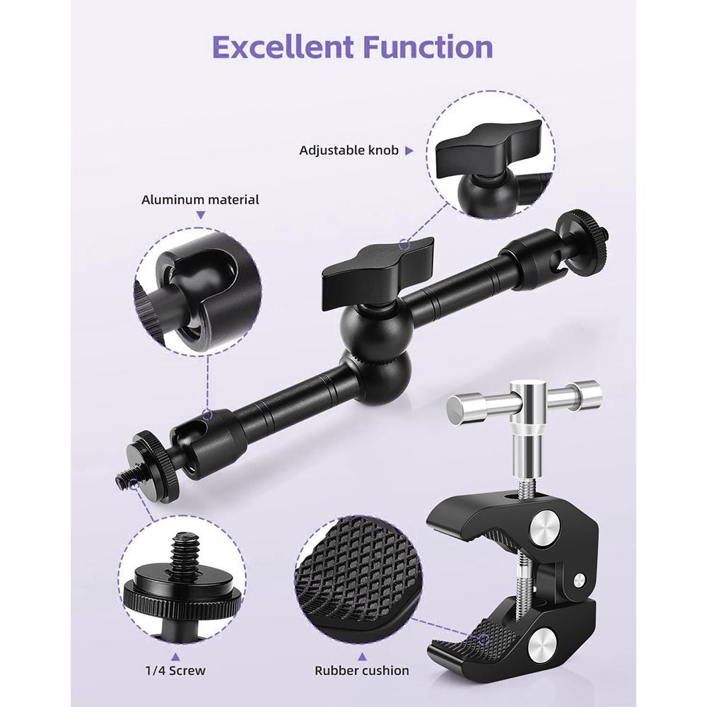 

Adjustable Magic Arm with Super Clamp,9 inch Articulating Arm Clamp Friction Power Arm Crab Screw Kit for Camera Monitor Light CHINA