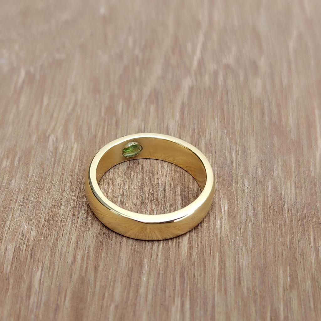 Natural Peridot Signet Sterling Silver Yellow Gold Fill Ring Jewelry
