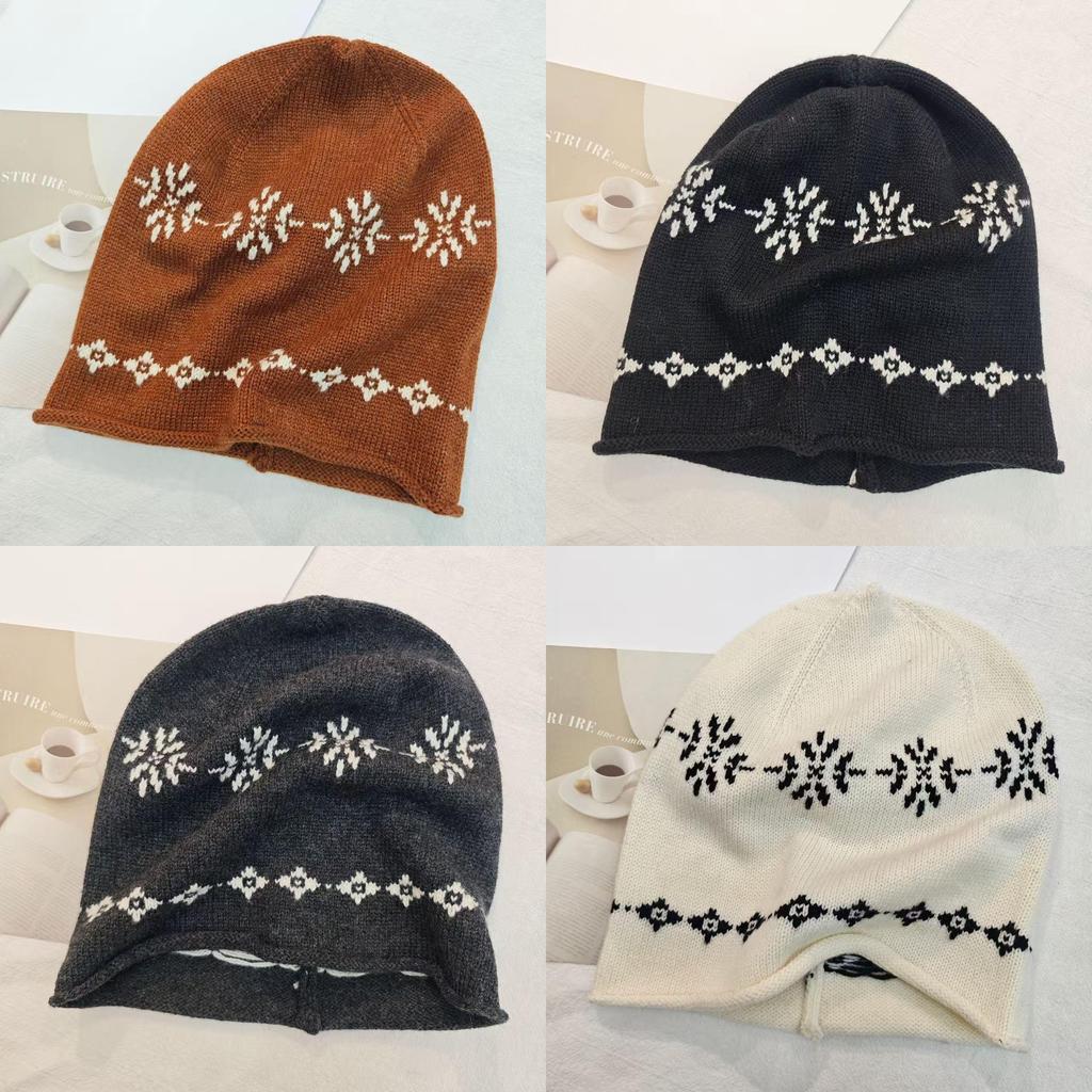 Knitted Beanie Hat For Women With Floral Pattern And Cold Weather Warmth Perfect For Autumn And Winter