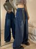 Frühling Vintage Baggy Jeans Elastische Taille Frauen Übergroßen Amerikanischen Casual Denim Breite Bein Hosen Mode Streetwear Gerade Grundlegende Hosen Y2k