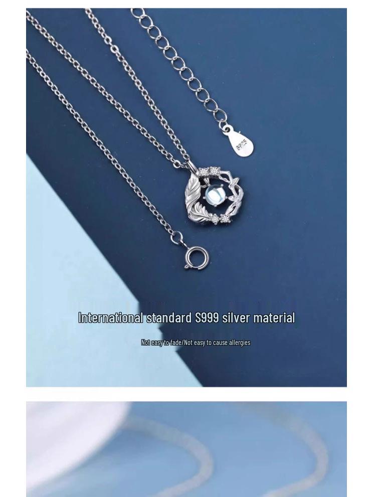 Blauer Eukalyptus & Vogel S999 Sterlingsilber Damen Halskette - 2024 Luxus Neujahrs- & Geburtstagsgeschenk