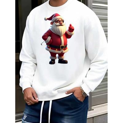 Christmas Day Men's Oversized Crew Neck Sweatshirt, Modal-Polyester , Loose Stretch Comfort Street Style