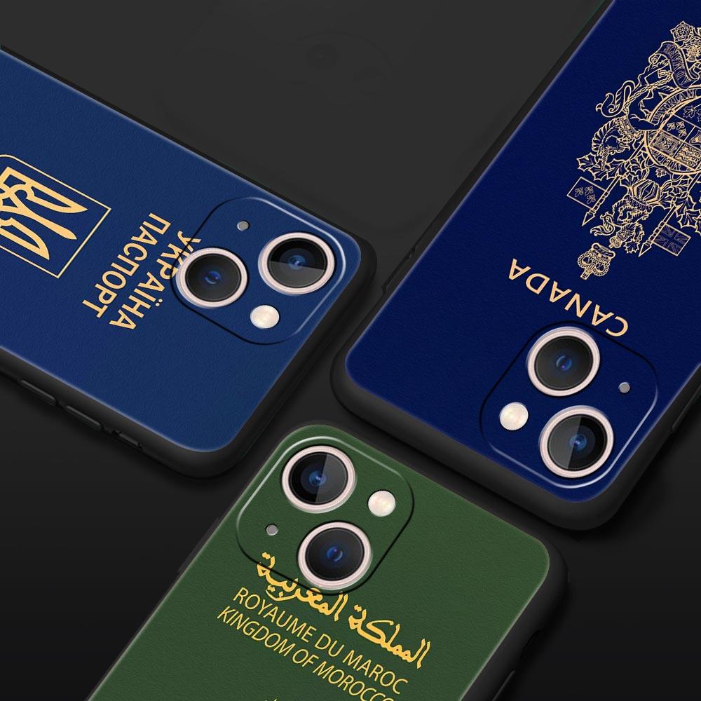 Morocco Ukraine Passport For iPhone 11 12 13 15 14 Pro Max Phone Case X XR XS 7 8 Plus SE 2020 Luxury Black Soft Cover Funda