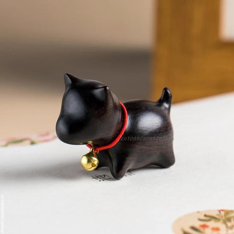 Mini Natural Wood Cat Dog Miniatures Hand-Carved Wooden Puppy Kitty Figures Room Decor Home Decoration Accessories Drop Shipping