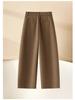 Women's Plus Velvet Wool-Blend Wide-Leg Scimitar Pants - Winter Warm, Thick, Short-Length, Straight-Cut, Nine-Point Casual Style