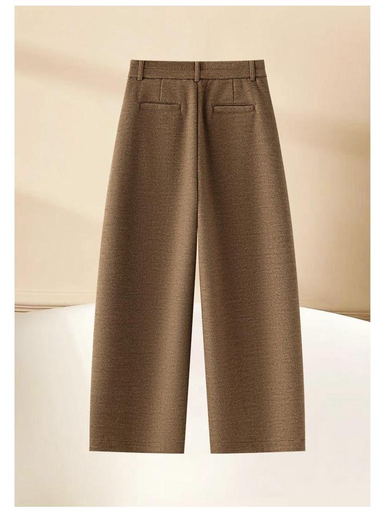 Women's Plus Velvet Wool-Blend Wide-Leg Scimitar Pants - Winter Warm, Thick, Short-Length, Straight-Cut, Nine-Point Casual Style