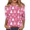 Women's O-Neck 3/4 Sleeve Christmas Print Top