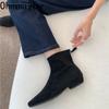 Vintage Suede Woman Stretch Slim Short Boot Casual Low Heel Shoes Autumn Ladies Party Mordern Ankle Shoes