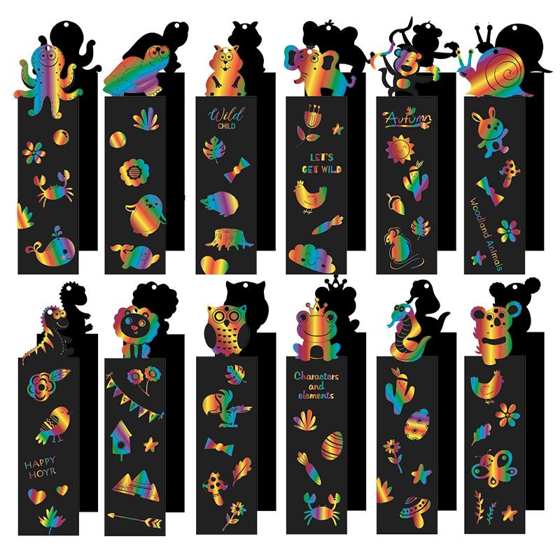 24 STÜCKE Zufällig Gemischtes Rubbel-Lesezeichen-Set Schüler DIY Schreibwaren Bunte Rubbelpapiere Festival Handgemachte DIY Dekorationen ZYF