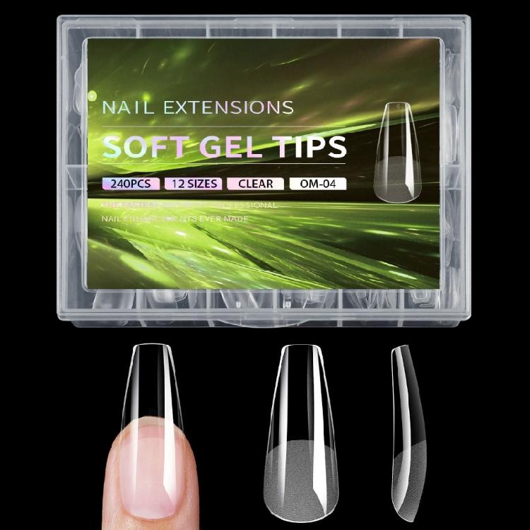 240pcs Almond Nail Tips Full Cover Clear Gel Extensions for Acrylic Nails 12 Size for Manicures with Box
