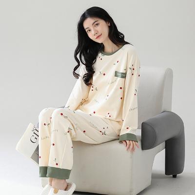 Cotton Pajamas Set Women Loose Fit Sleepwear Long Sleeve Two-Piece Loungewear Home Wear Comfortable Outfit Plus Size Options Breathable Fabric
