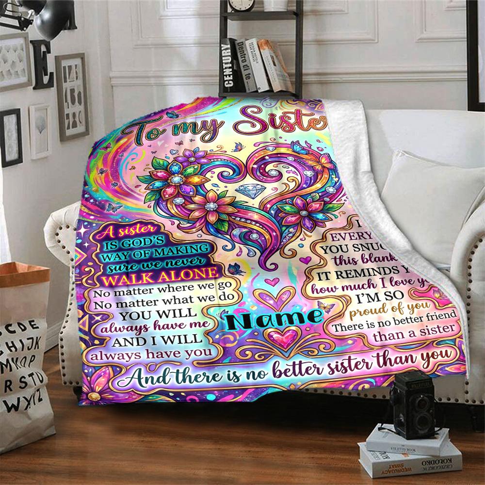 Sister'S Love Through Distance Blanket Personalized Name Soft Warm And Versatile For Sofa Bed Office And Travel Machine Washable Comfortable In All