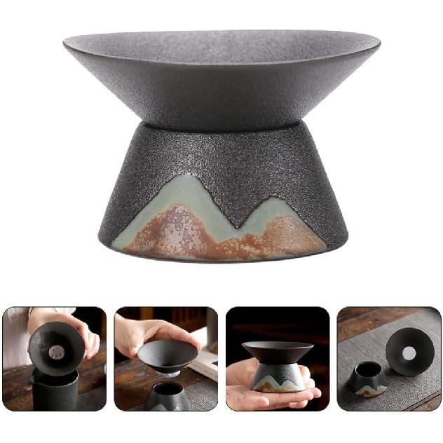 Kung Fu Tea Utensils - Ceramic Tea Cup Infuser with Mesh Sifter & Strainer for Single Serve or Teapot
