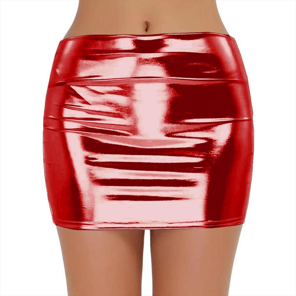 Women's Fashion Solid Color Shiny Stretchy Bodycon Skirt Sexy High Waisted Pencil Out Party Clubwear Skirts