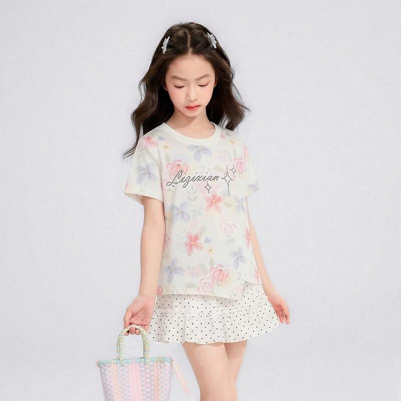 Girl's Floral Print Short Sleeve T-Shirt