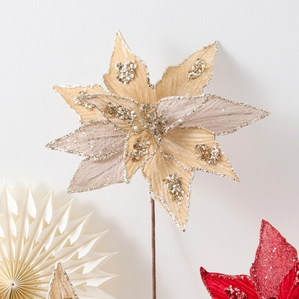 Neue 32 cm künstliche Weihnachtssternblume Glitzer Funkelnde Simulationsblumen Pailletten Weihnachts-Glitzerblume Weihnachtsdekoration