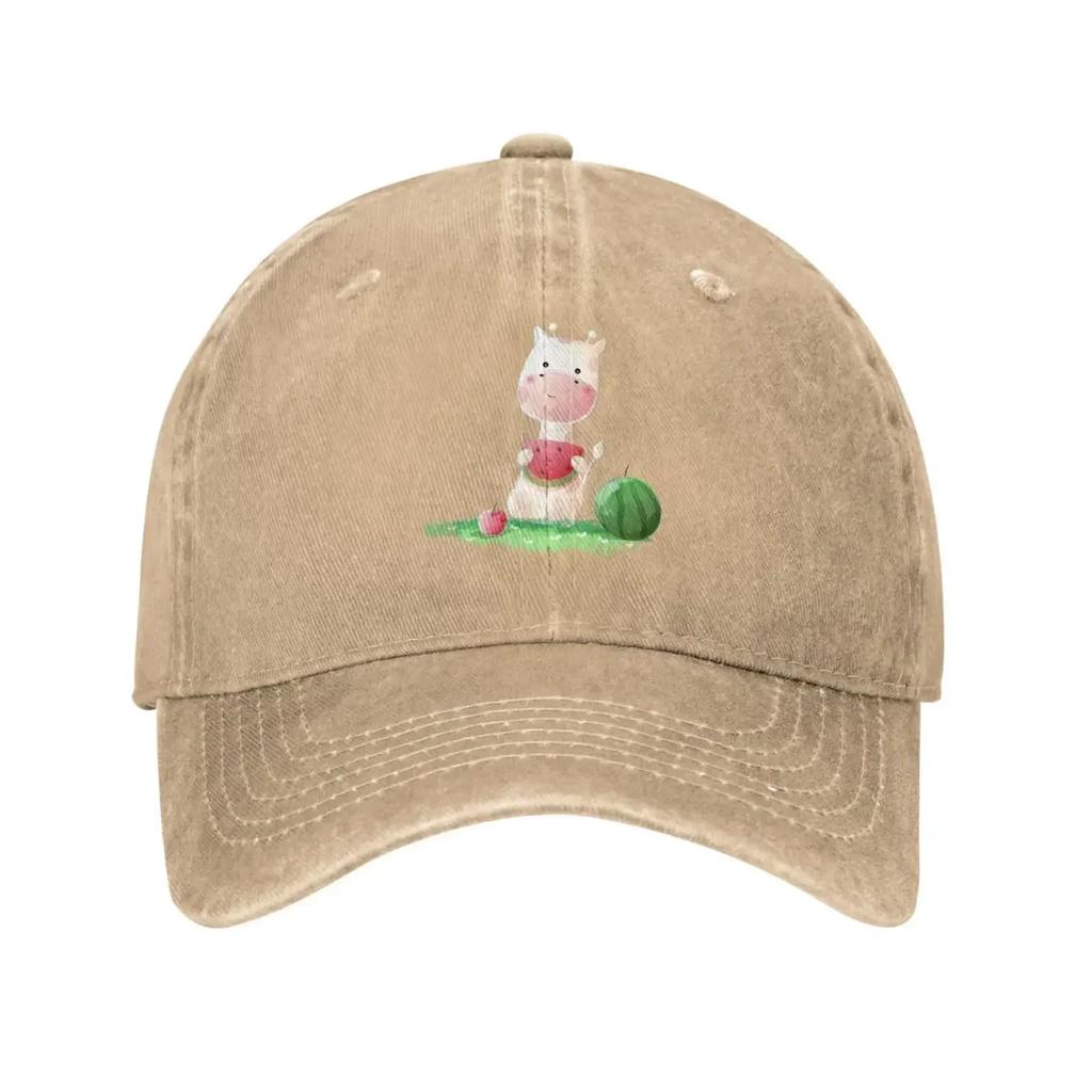 Giraffe Sitting in The Grass Eating Watermelon Baseball Cap for Unisex Women Vintage Trucker Hat Hats Dad Hat