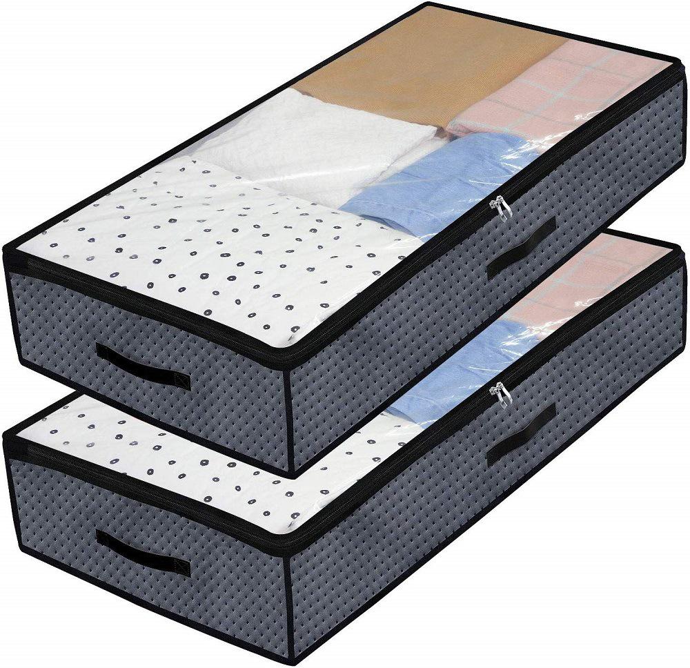 Foldable Non-Woven Under-Bed Storage Bags: Dustproof, Moistureproof, 2-Pack Quilt & Clothes Organizer