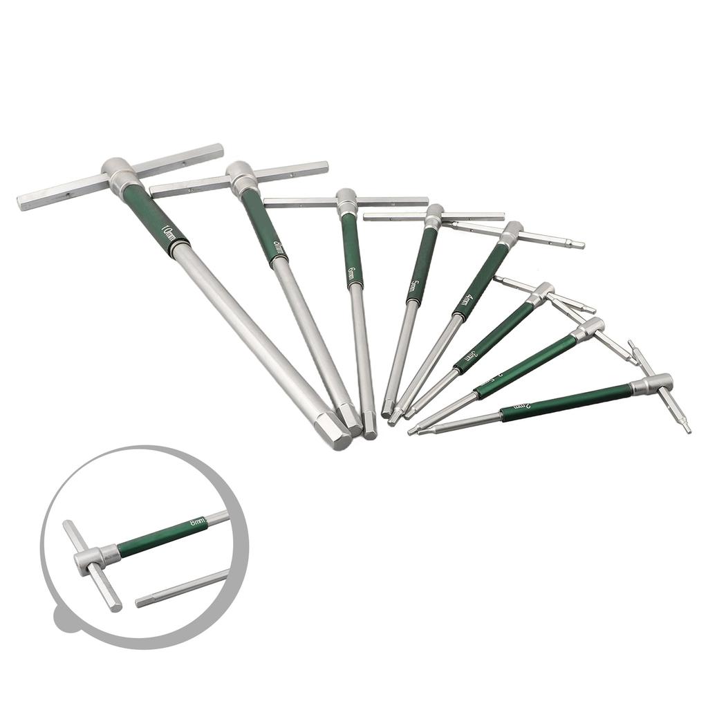 8pcs Stainless Steel T Shaped Spanner Set with Sliding Rod Extension for Home Disassembly and Motor Vehicle Repair Maintenance