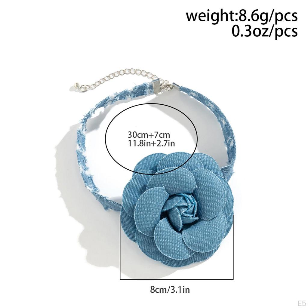 Big Flower Choker Necklace Vintage Style, Denim Large Neck