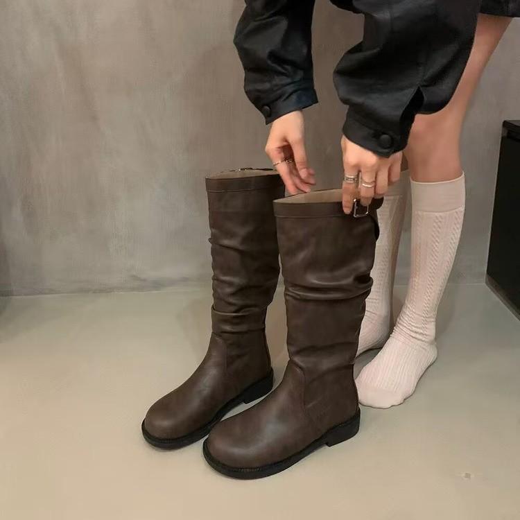 But knee long British knight boots retro western cowboy boots Korean boots slim pleated pile boots women