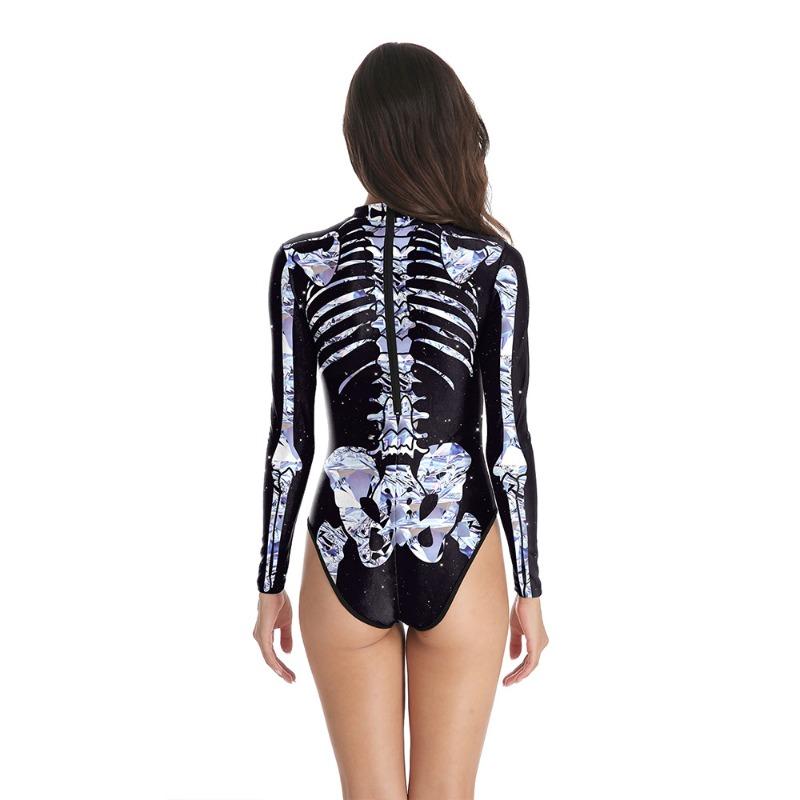 Halloween night new party performance clothes party skeleton body print one-piece triangular swimsuit women