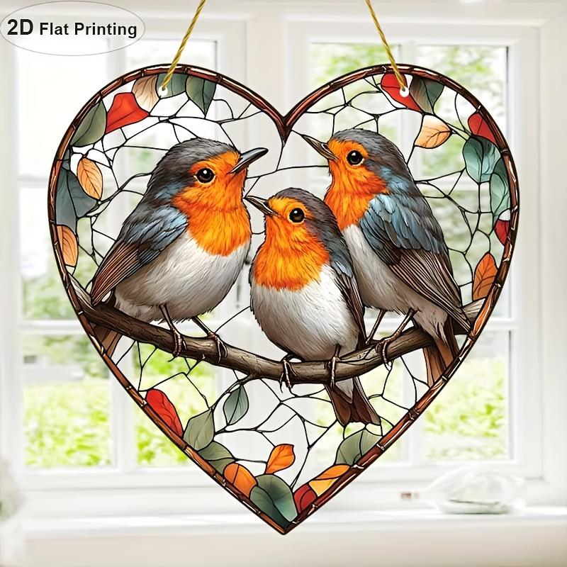 2D Flat, 1pc, 2D Flat Print Robin Sun Catcher, Garden Sun Catcher 20.32cm X 20.32cm, Suitable for Use In 11 Holidays Acrylic Dyed Window