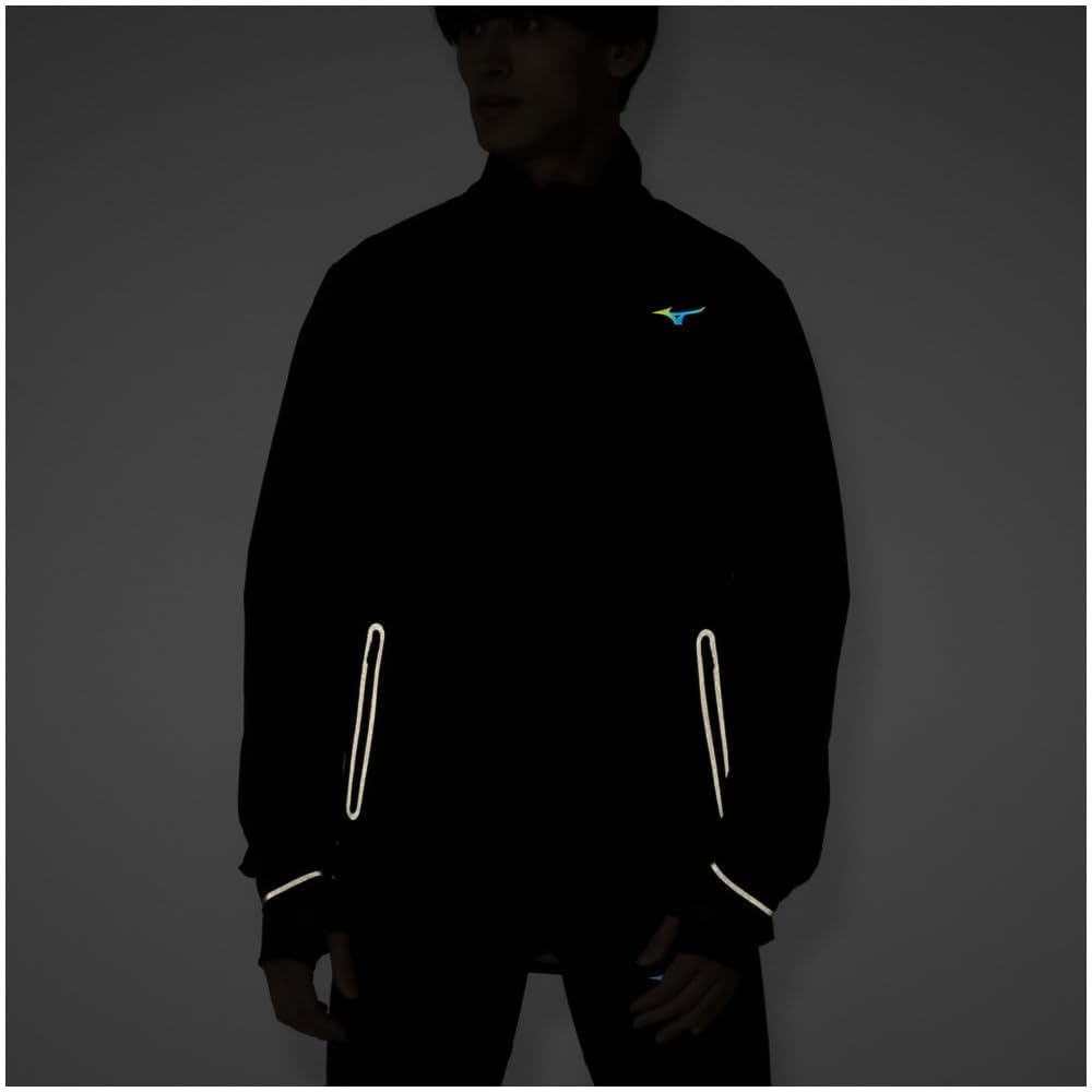 Mizuno Running Wear Thermal Charge Water Reflective Black Jacket, Repellent, Rest, Recovery, Print, J2MEB502, Men's,