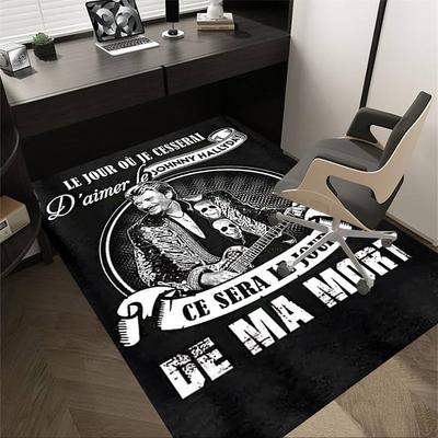 1 alfombrilla de suelo de poliéster duradero con diseño de Johnny Hallyday Music Home Office, fácil de limpiar, decoración de oficina, estilo urbano, base antideslizante
