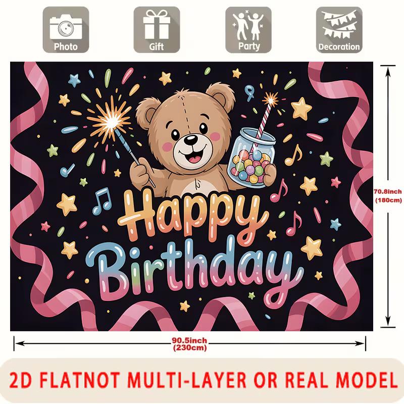 2D Happy Birthday Teddy Bear Photography Backdrop