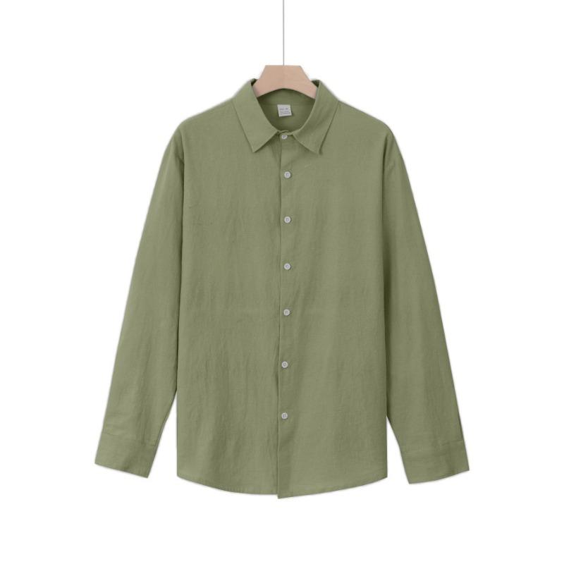 Men Lapel Full Open Long Sleeve Linen Shirt Crinkled Texture Loose Fit Casual Beach Vacation Daily Top