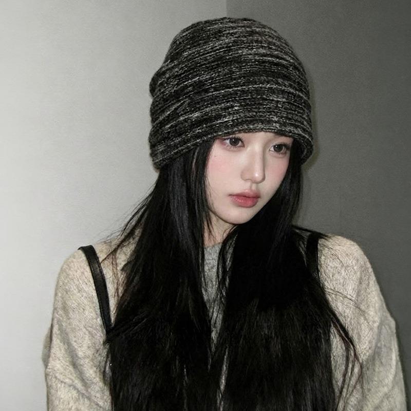 Women S Large Size Fold Knit Beanie Warm Winter Autumn Hat