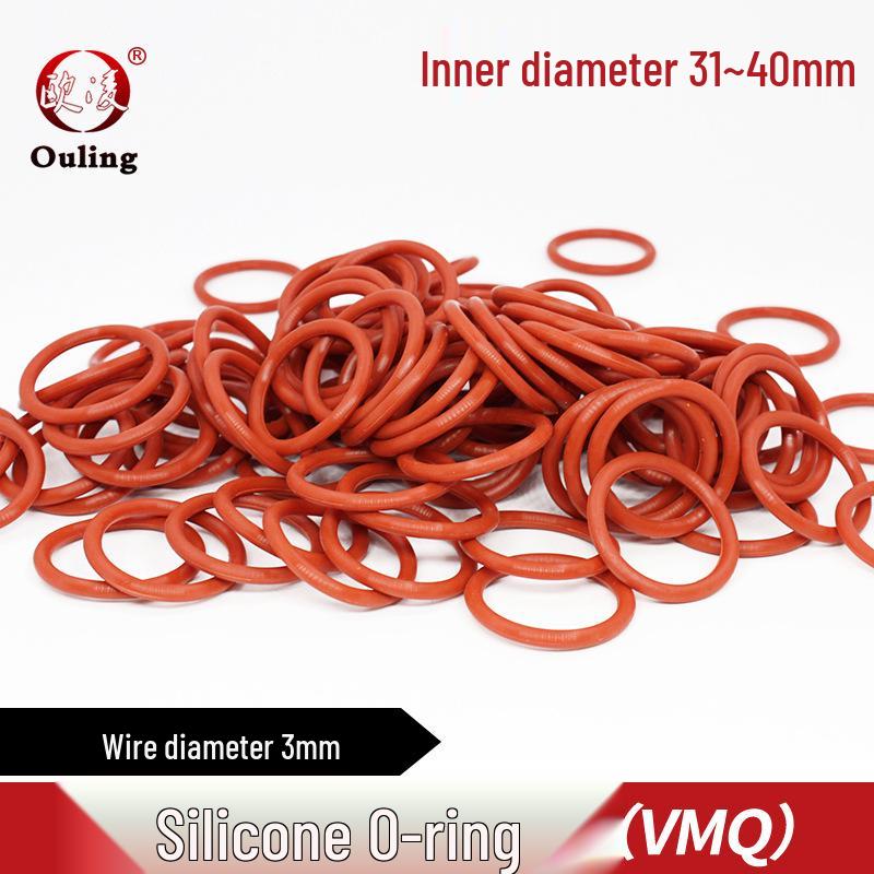 Red Silicone Waterproof Sealing O-ring, OD: 31/32/34/35/36/38/39/40mm, Wire Diameter: 3mm