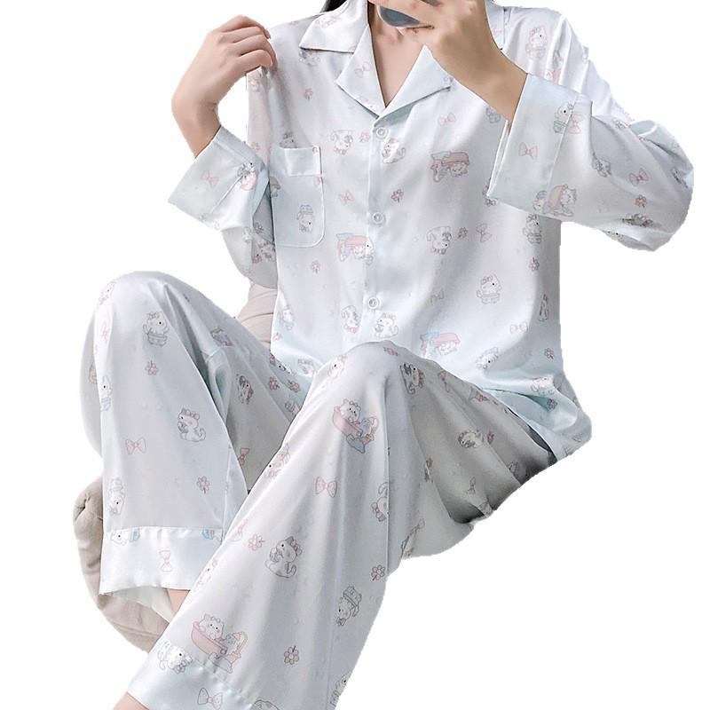 Women's Autumn/Winter Ice Silk Cartoon Pajamas, Korean-Style Sweetheart Set - Long Sleeve & Pants