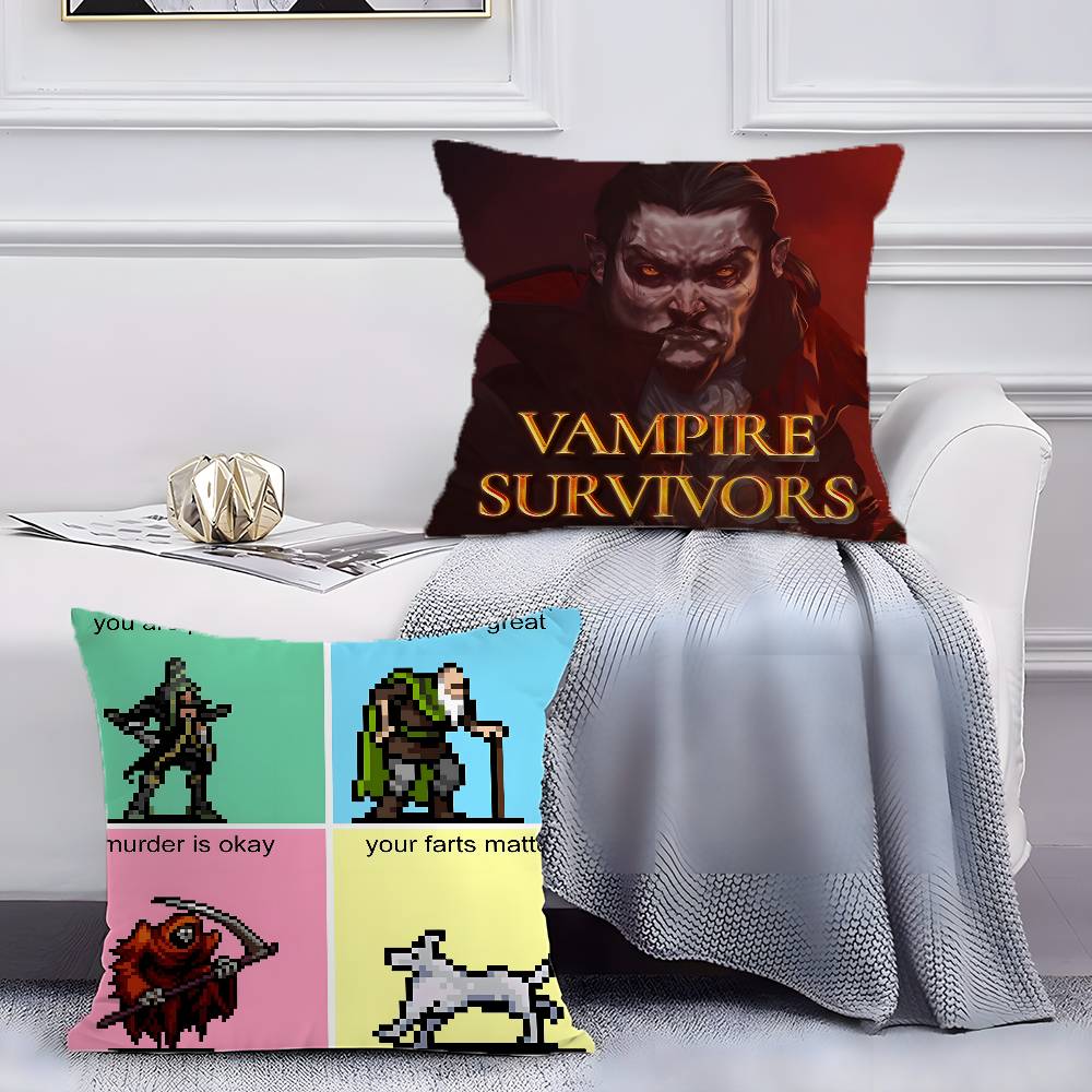 Game Vampire Survivors-S Pillow Case Anti-dustmite Pillowcase Invisible Zipper Silky Short Plush Sofa Cushion Cover