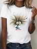 Women's Funny Bird Graphic T-Shirt Cute Fluffy Bird with Expressive Eyes Soft Everyday Casual Tee Lightweight Warm Weather Shirt