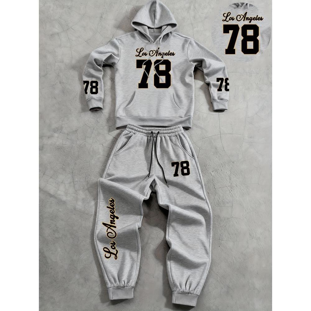 

Cool Men s Casual Two Piece Set with Letter Pattern Printed Hoodie, Drawstring Pocket, and Drawstring Outdoor Casual Sports Pants XXL