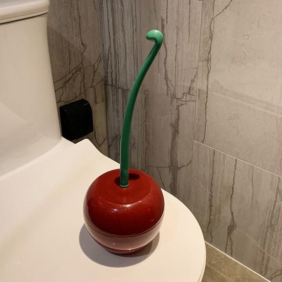 Toilet Brush Set with Base Cherry Shape Ergonomic Non-Slip Handle Bright Color Bathroom Cleaning Brush