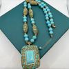 2026 Collana con Turchese Intarsiato Catena per Maglione Anello Aperto Orecchini a Gancio Bracciale Set da Quattro Pezzi