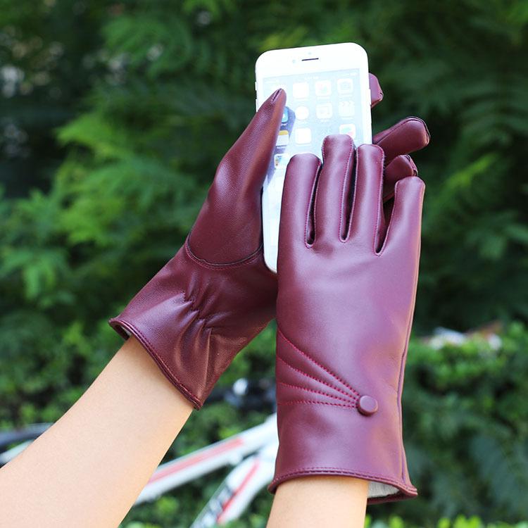 Women's PU Leather Touch Screen Gloves Imitation Leather Fashionable Warm Plus Velvet Cold Proof Women's Gloves Winter Riding Gloves