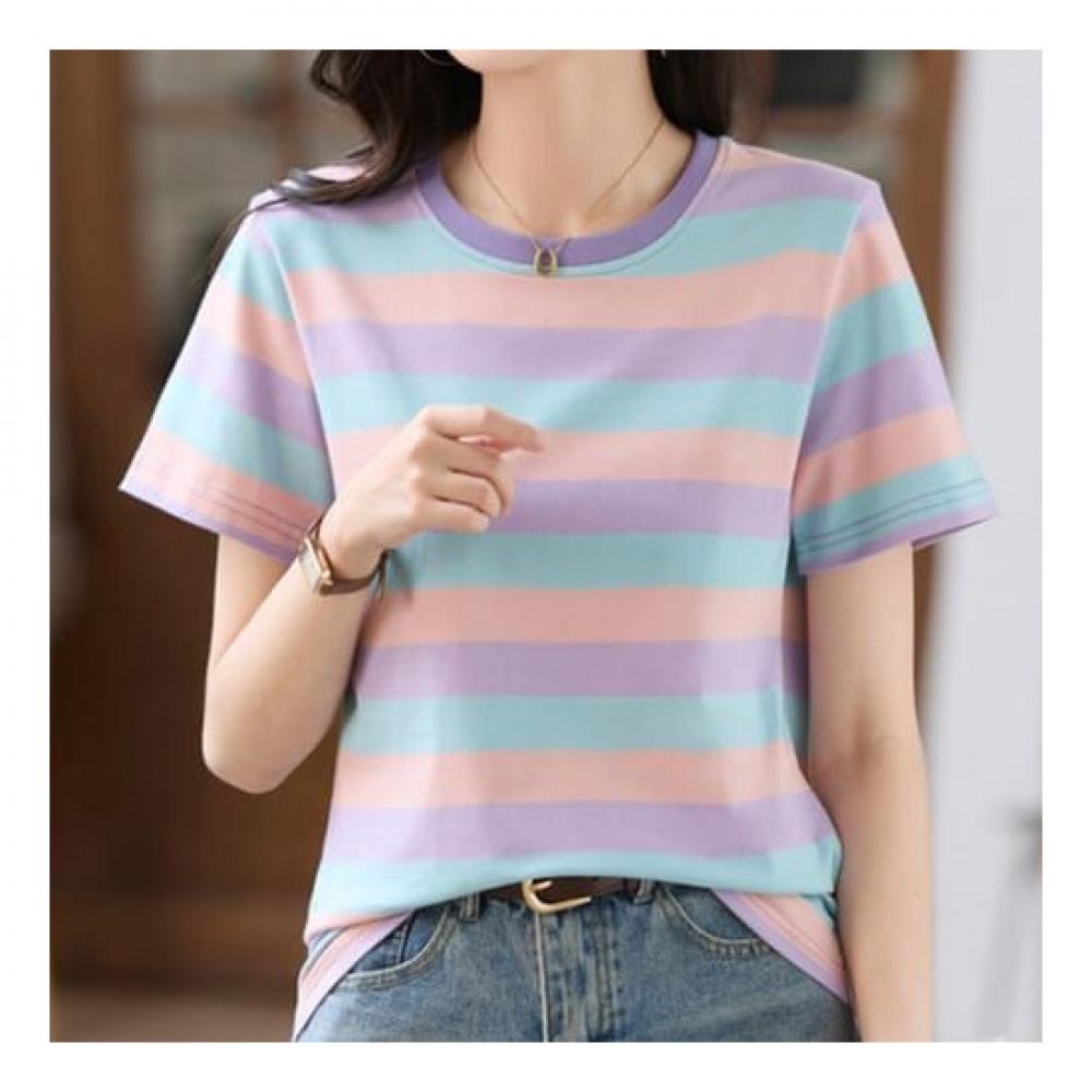Navava NT1591 STripe Color Block Round Neck ShorT Sleeve T shirT