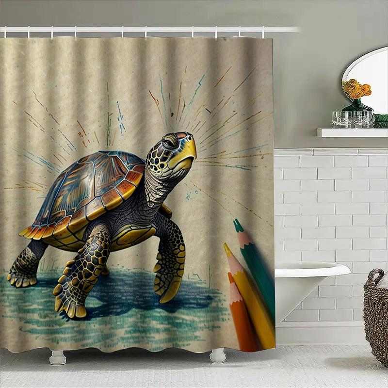 Colorful Turtle Shower Curtain With Pencils Art Waterproof Bathroom Decor For Home Improvement Living Room Furniture Set Decorat